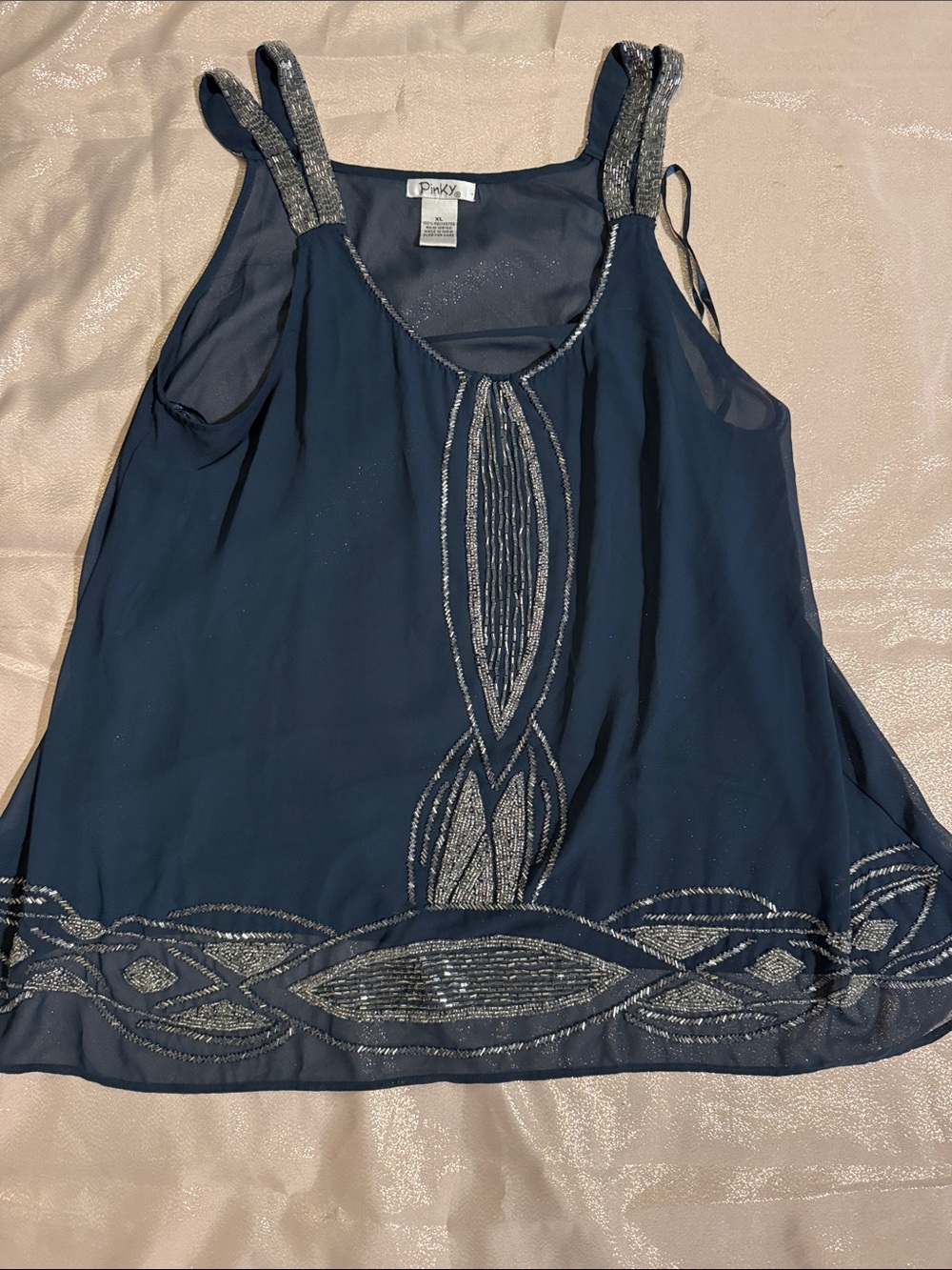 Pinky Navy Chiffon Beaded Camisole